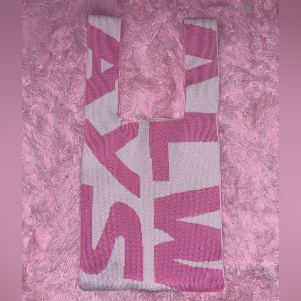 Pink and White Knit Tote Bag